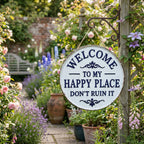 The "Happy Place" Boundary Sign – Funny Vintage Metal Wall Art , "Don’t Ruin It" Garden Decor ✨🏡