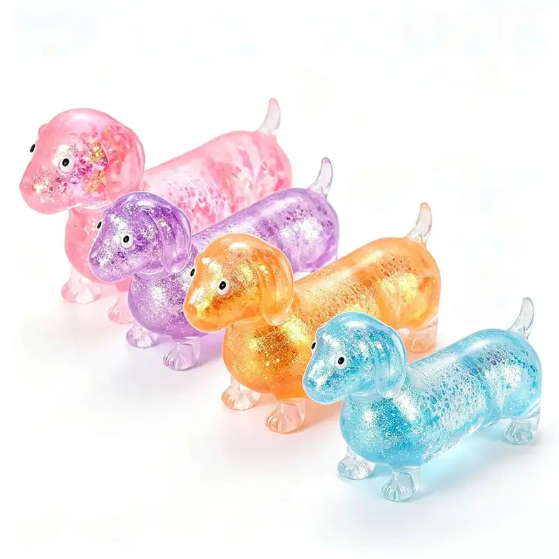 Sparkly Dachshund Squishy Stress Relief Toy – Cute Stretchy Anxiety Fidget for Kids & Adults