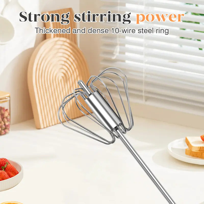 2PCS Stainless Steel Hand-Push Rotary Whisk – Semi-Automatic Egg Beater & Milk Frother