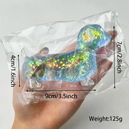 Sparkly Dachshund Squishy Stress Relief Toy – Cute Stretchy Anxiety Fidget for Kids & Adults