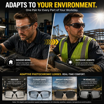 🎁Photochromic Safety Glasses With Wraparound Protection & Removable Foam Lining