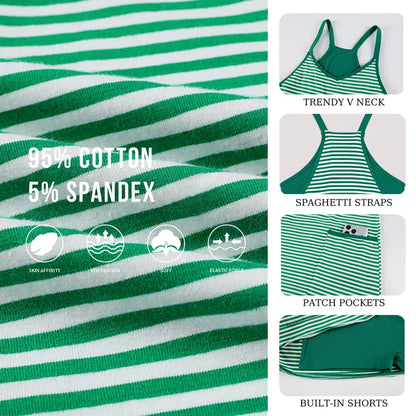 👗 Tanming Women’s Summer Athletic Mini Dress – Sleeveless V-Neck Striped Tennis Dress with Built-In Shorts ☀️🎾