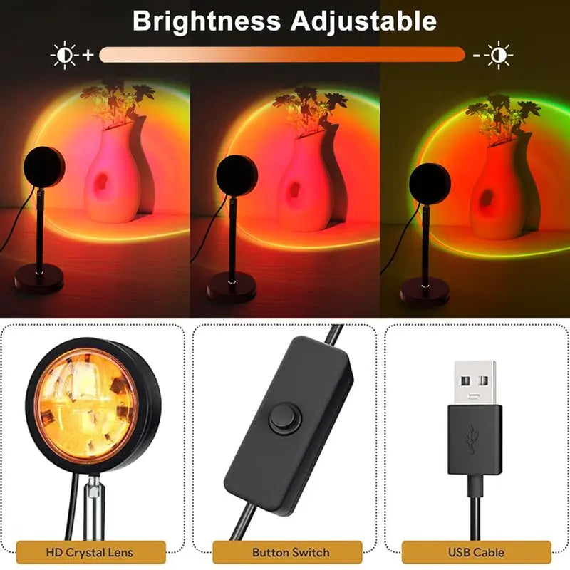 Sunset Lamp Projector Light – 16 RGB Colors, 180° Rotation & Remote Control