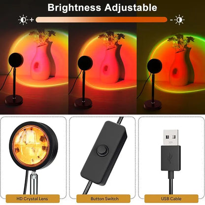 Sunset Lamp Projector Light – 16 RGB Colors, 180° Rotation & Remote Control