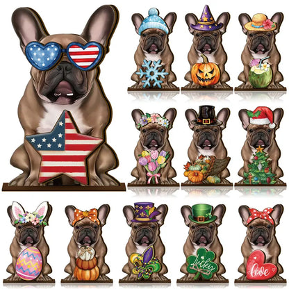 Cute Animal Wooden Sign – Interchangeable Seasonal Desk Decor with Magnetic Accessories