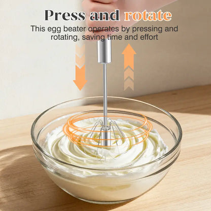2PCS Stainless Steel Hand-Push Rotary Whisk – Semi-Automatic Egg Beater & Milk Frother