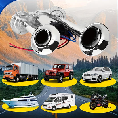 2026 Upgraded 12V Dual Air Horn Kit – Dual Horns with Air Compressor for Cars, Trucks & Boats