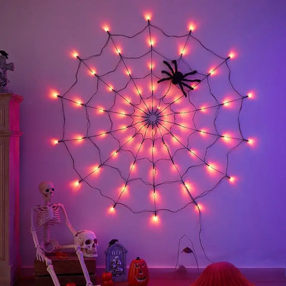 Purple LED Halloween Spider Web Lights With Spider