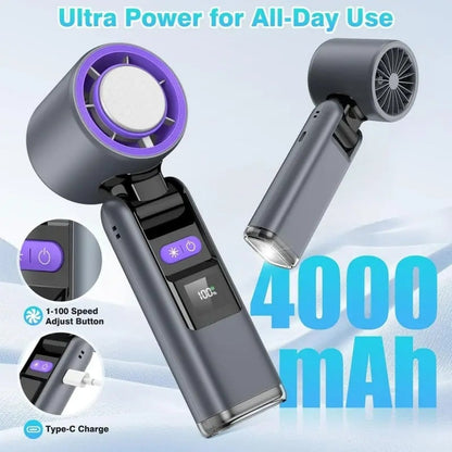 ❄️ 50% OFF Summer Deal | Multifunction Handheld Turbo Cooling Fan with AC-Like Ice Gel Pad & 5 Gears