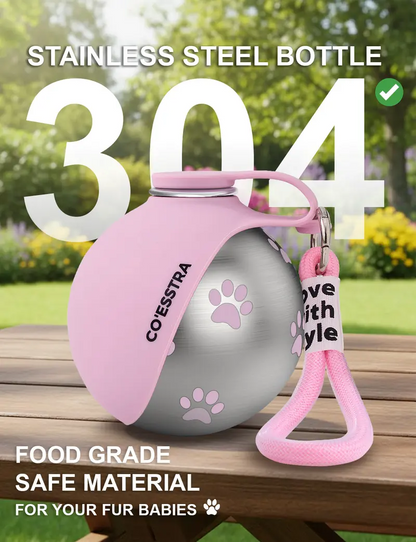 Stainless Steel Dog Water Bottle with Drinking Bowl
