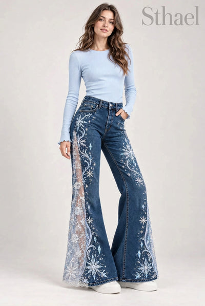 ❤️Women's High Waist Wide Leg Lace Jeans