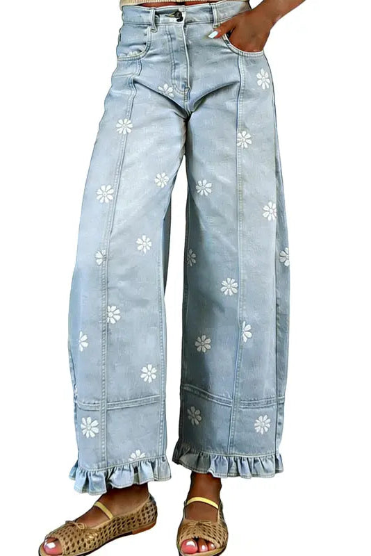 Women’s Printed Wide Leg Barrel Jeans With Y2K Style