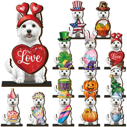 Cute Animal Wooden Sign – Interchangeable Seasonal Desk Decor with Magnetic Accessories