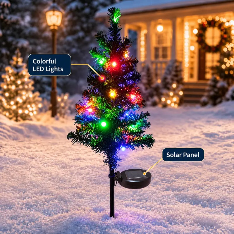 🎁2-Pack Solar Christmas Tree Lights – Colorful LED Outdoor Holiday Decorations