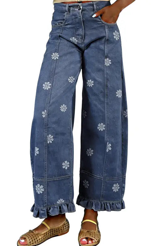 Women’s Printed Wide Leg Barrel Jeans With Y2K Style