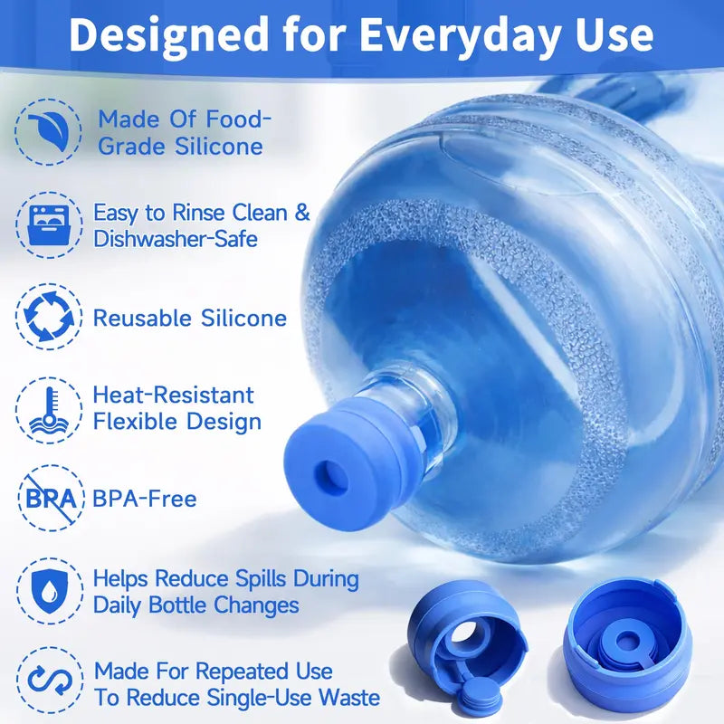 3 & 5 Gallon Water Jug Caps – Non-Spill Leak-Free Silicone Covers (Pack of 3)