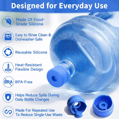 3 & 5 Gallon Water Jug Caps – Non-Spill Leak-Free Silicone Covers (Pack of 3)