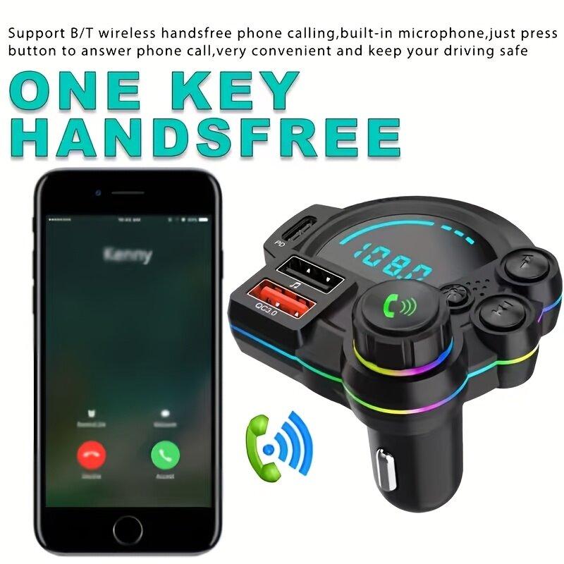 PD 30W Type-C Car Charger & Bluetooth 5.3 FM Transmitter – Fast Charging Wireless MP3 Player with RGB Lights 🚗✨