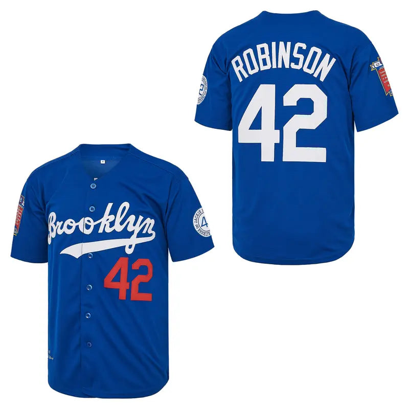 Mens Brooklyn 42 Robinson Baseball Jersey – Legend Vintage Embroidered HipHop Blue Jersey