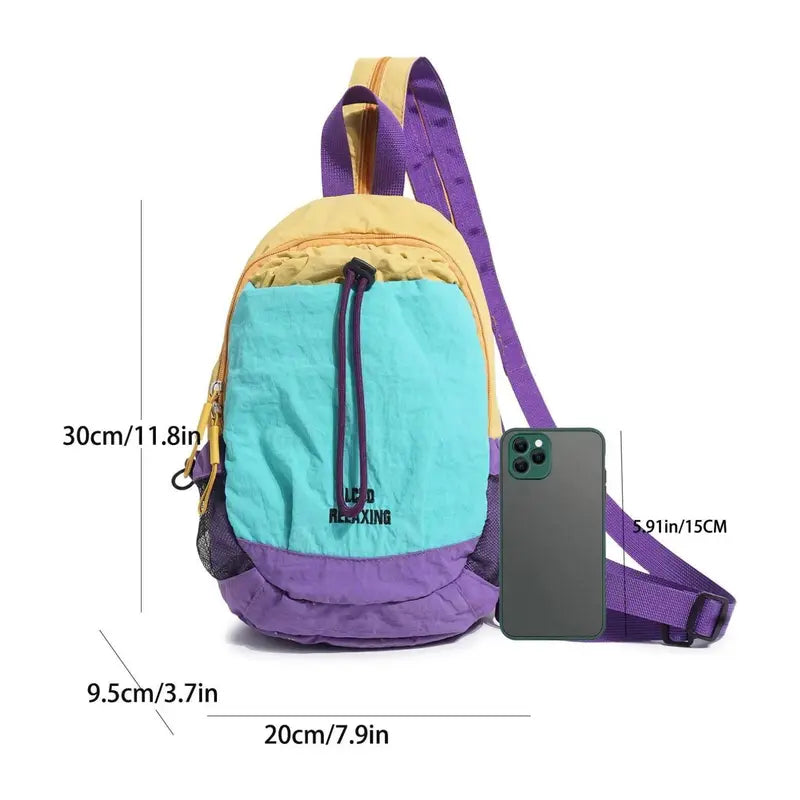 🎁Unisex Color Block Mini Backpack – Lightweight Water-Resistant Nylon Daypack