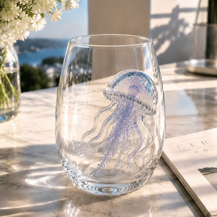 Hand-Blown Blue-Ringed Octopus Glass – 3D Artisan Borosilicate Cocktail Tumbler, 12oz Coastal Drinkware