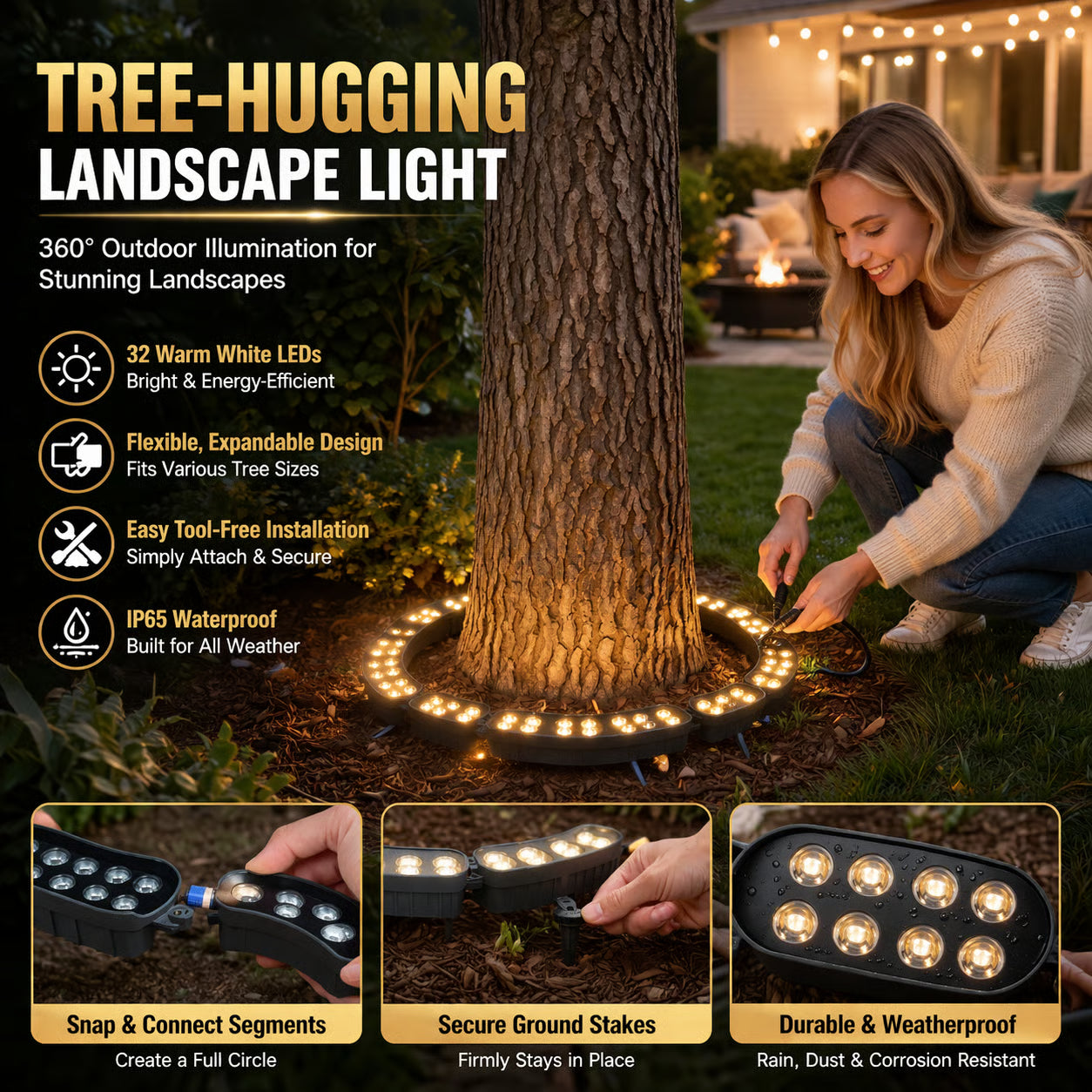 🌳 LED Ring Tree Light (Single Piece) | Outdoor Waterproof 360° Landscape Spotlight for Trees, Gardens & Pathways