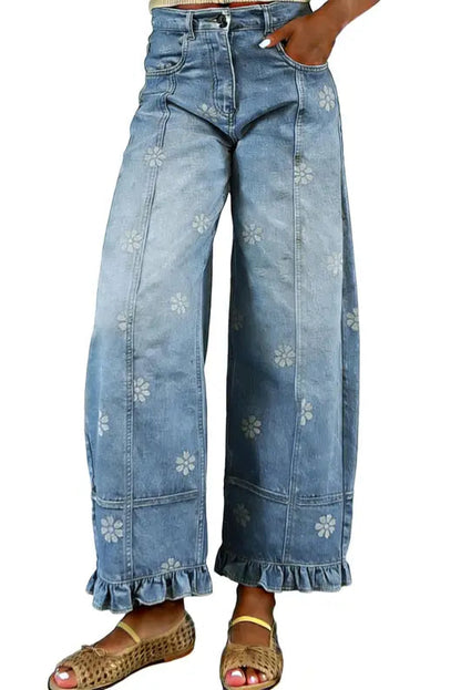 Women’s Printed Wide Leg Barrel Jeans With Y2K Style