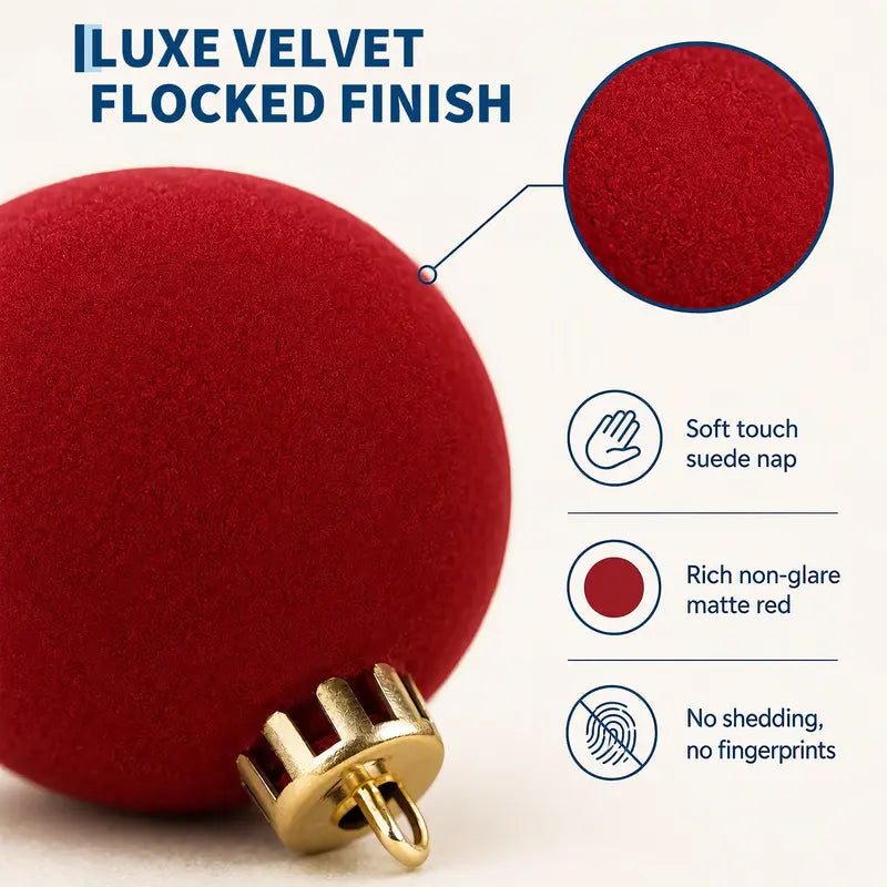 🎁16-Piece Red Velvet Flocked Christmas Ornaments