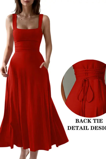 Women's Sleeveless Square Neck A-Line Maxi Dress