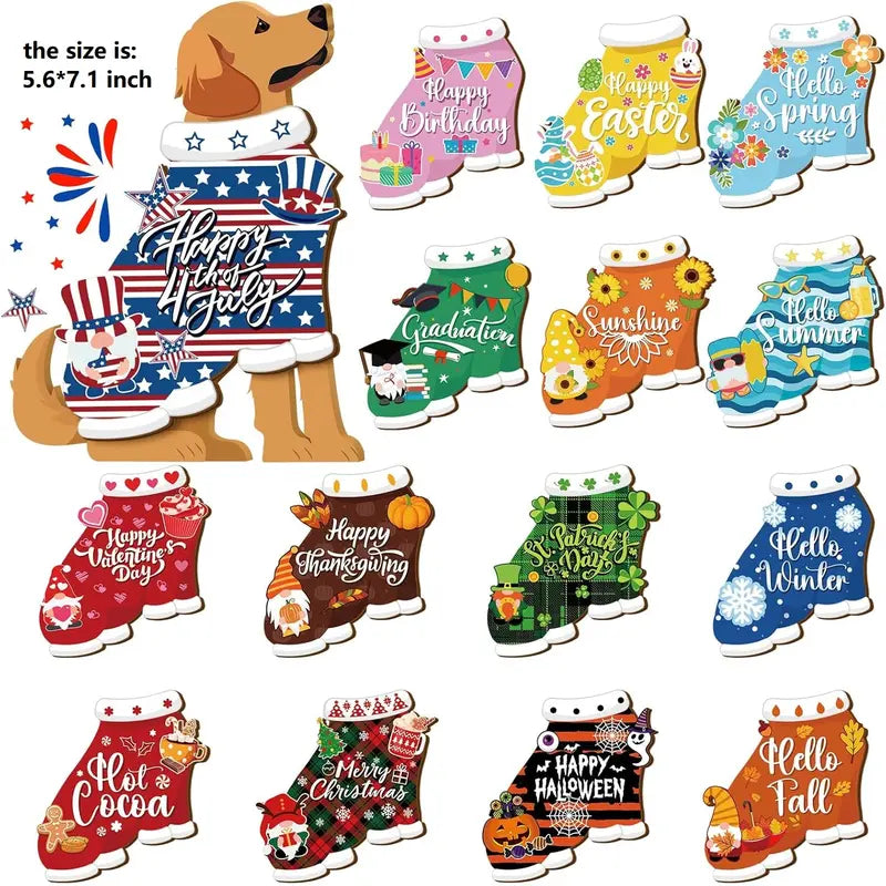 Cute Animal Wooden Sign – Interchangeable Seasonal Desk Decor with Magnetic Accessories