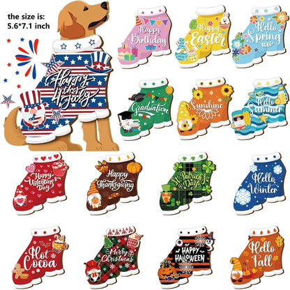 Cute Animal Wooden Sign – Interchangeable Seasonal Desk Decor with Magnetic Accessories