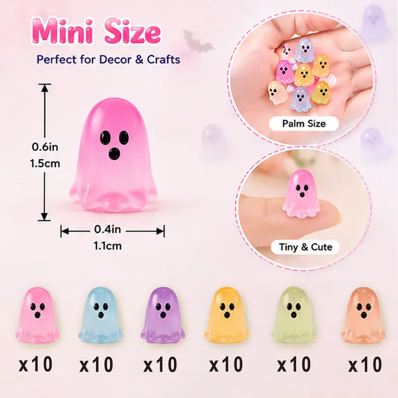 60 Pcs Halloween Luminous Mini Resin Ghost Figures Miniature Figurines