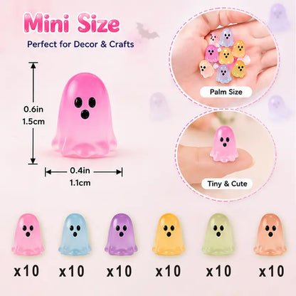 60 Pcs Halloween Luminous Mini Resin Ghost Figures Miniature Figurines
