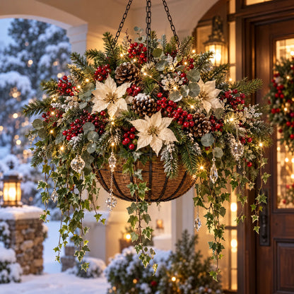 🎁Light-Up Christmas Hanging Basket with Warm Lights