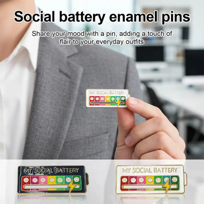 2 Pack Social Battery Slider Pin - Interactive Mood Pin for Introverts