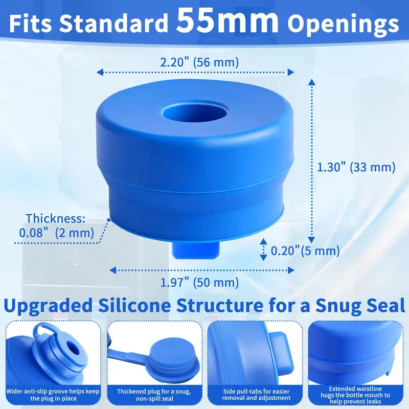 3 & 5 Gallon Water Jug Caps – Non-Spill Leak-Free Silicone Covers (Pack of 3)