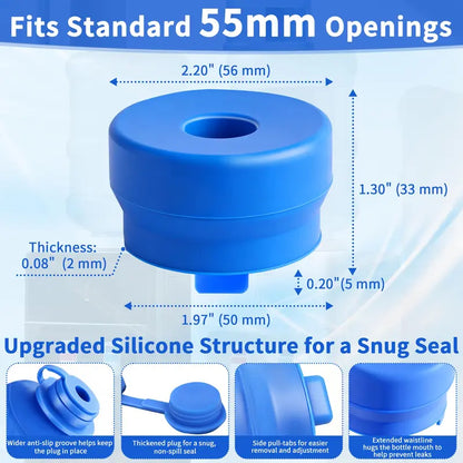 3 & 5 Gallon Water Jug Caps – Non-Spill Leak-Free Silicone Covers (Pack of 3)