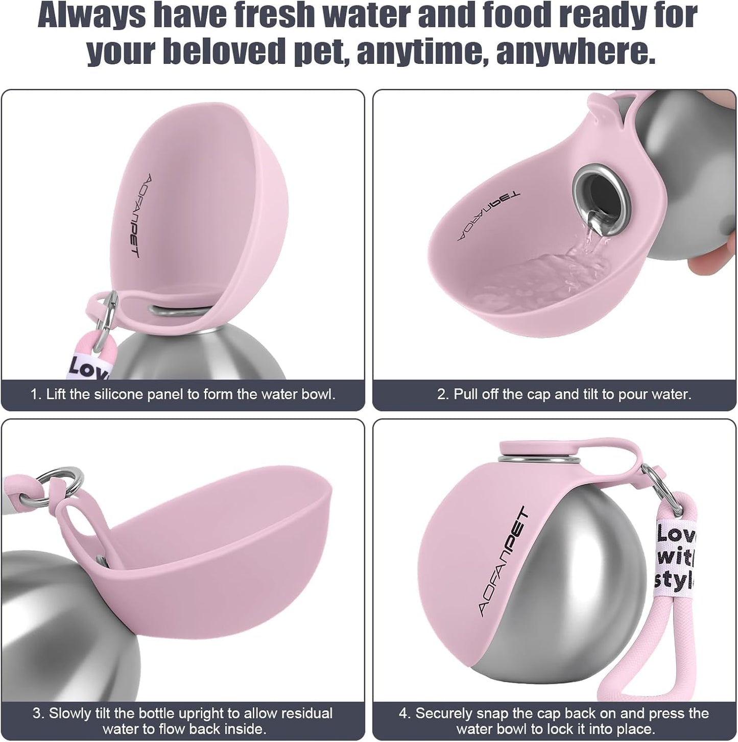 Stainless Steel Dog Water Bottle with Drinking Bowl