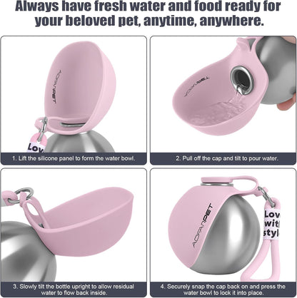 Stainless Steel Dog Water Bottle with Drinking Bowl