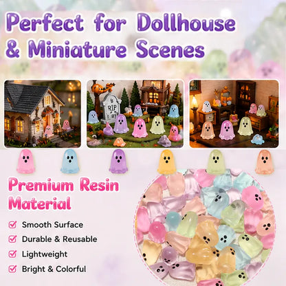 60 Pcs Halloween Luminous Mini Resin Ghost Figures Miniature Figurines