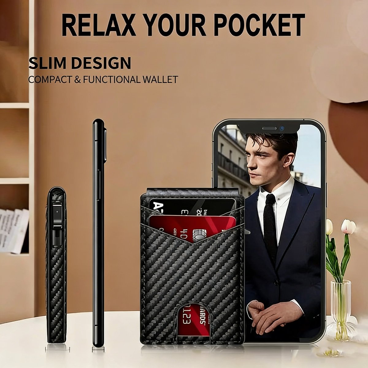 💥🎁 Slim Wallet for Men with Pop-Up Aluminum Case. RFID Blocking  Minimalist Leather Bifold Card Holder