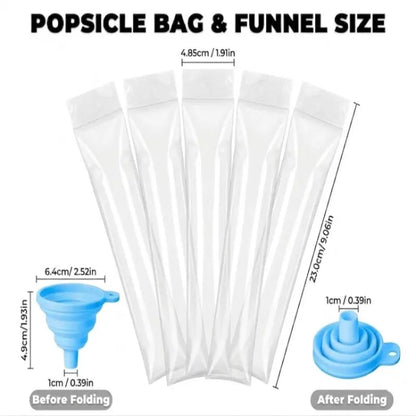 100 Pack Disposable Ice Pop Mold Bags with Silicone Funnel – BPA-Free Ziplock Freezer Pouches for Homemade Frozen Treats 🍧
