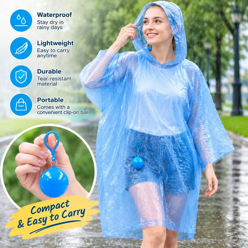 Emergency Waterproof Adult Rain Poncho with Keychain Ball