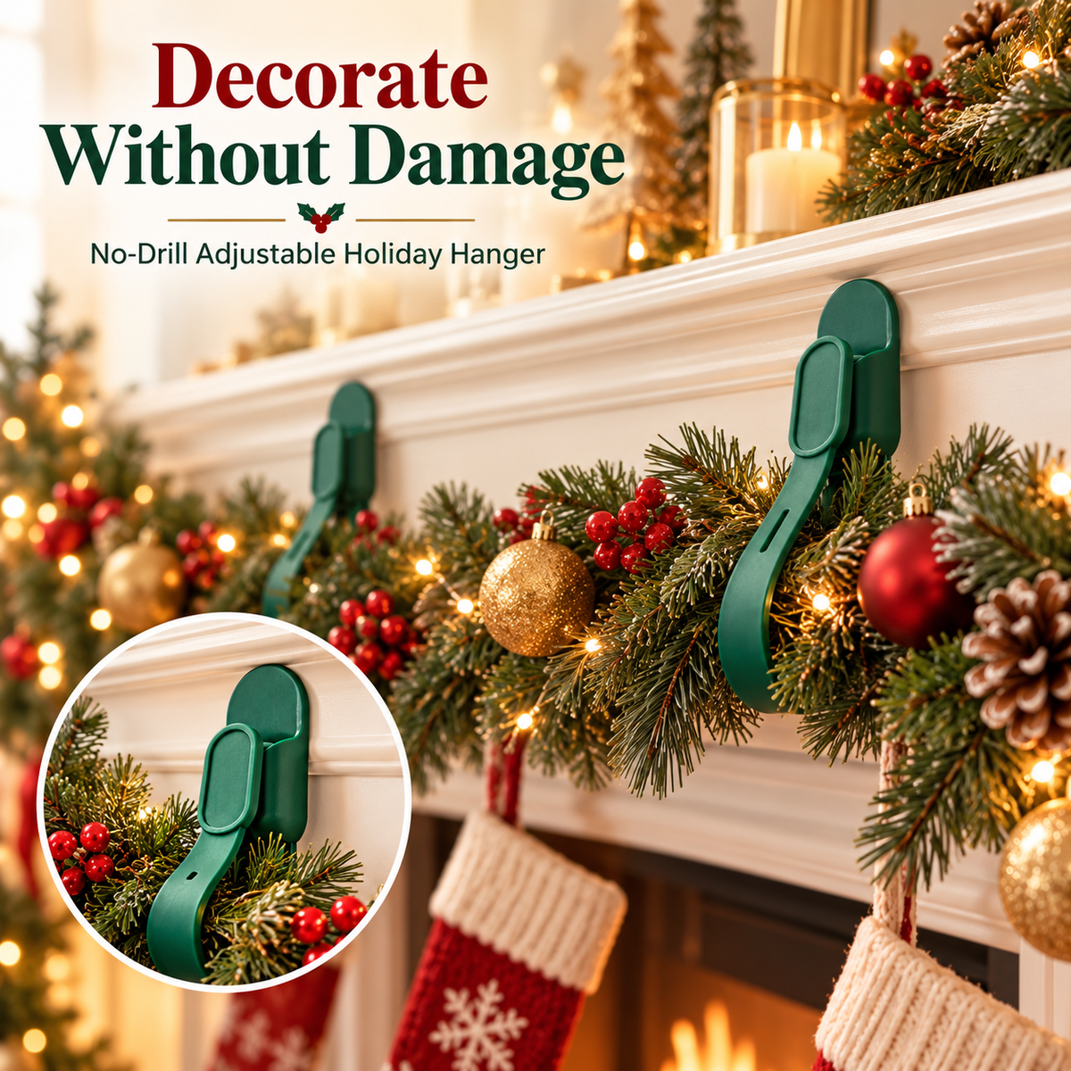 🎄 6-Pack Christmas Wreath Hangers – No-Drill Peel & Stick Holiday Hooks