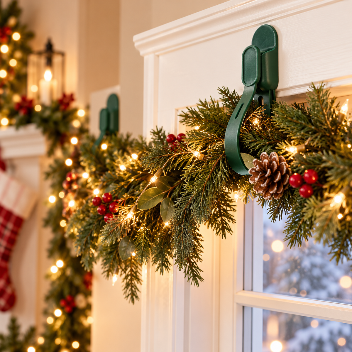 🎄 6-Pack Christmas Wreath Hangers – No-Drill Peel & Stick Holiday Hooks