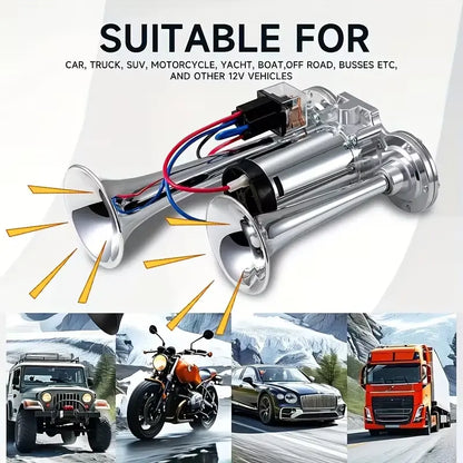 2026 Upgraded 12V Dual Air Horn Kit – Dual Horns with Air Compressor for Cars, Trucks & Boats