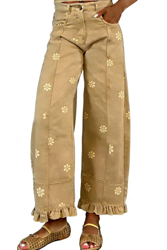 Women’s Printed Wide Leg Barrel Jeans With Y2K Style