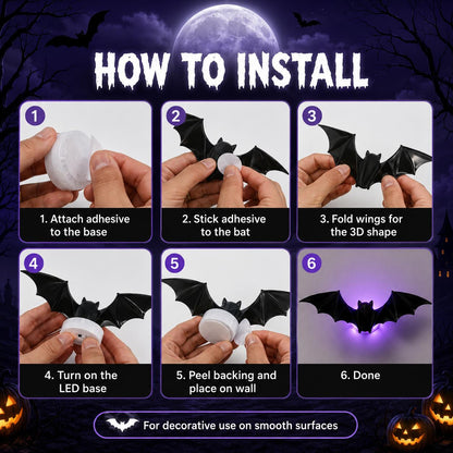 3D Bat LED Halloween Wall Decorations With Lights