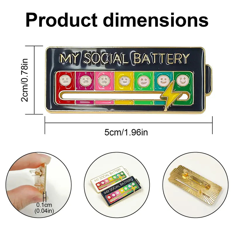 2 Pack Social Battery Slider Pin - Interactive Mood Pin for Introverts