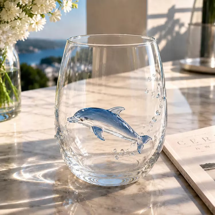 Hand-Blown Blue-Ringed Octopus Glass – 3D Artisan Borosilicate Cocktail Tumbler, 12oz Coastal Drinkware
